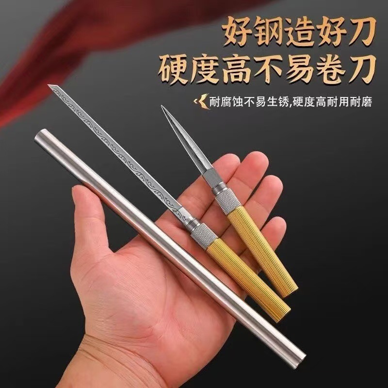 The all-steel new bestseller, Wukong Stick, is a hand-forged tea knife with exquisite craftsmanship. It features a double-headed Ba Wang stick and a household fruit knife details Picture