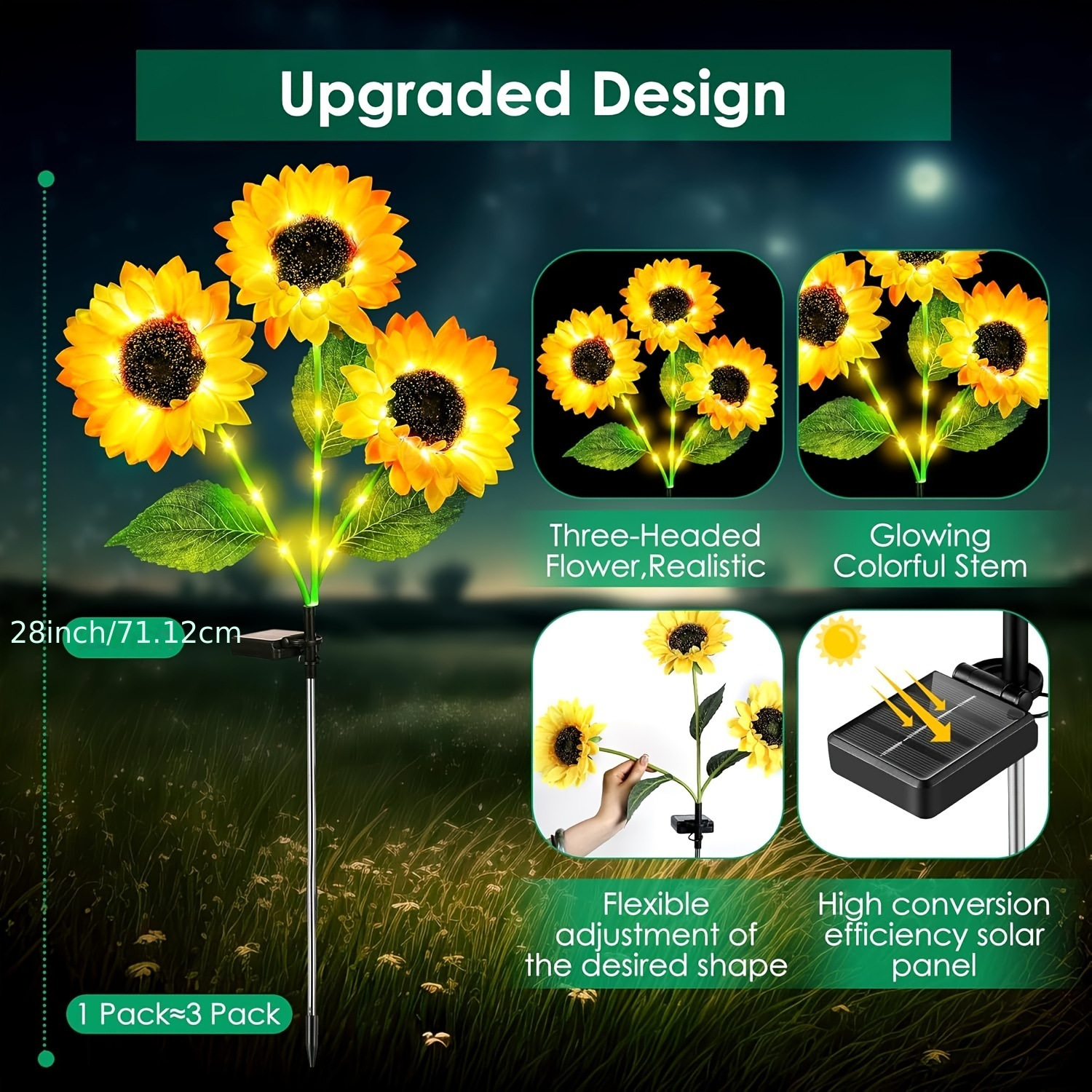 4PCS Solar Sunflower Lights Outdoor, 12 Sunflower 3 in 1 Application Scenario