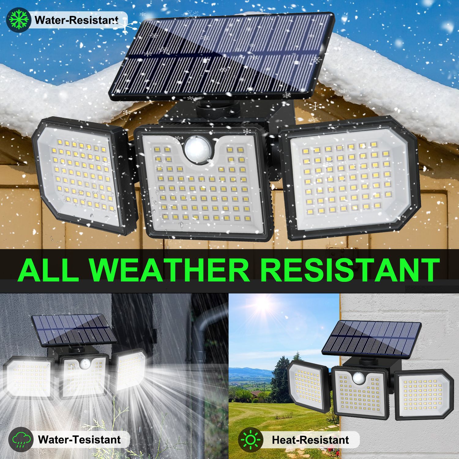 Solar lamps, outdoor three-head sensor floodlights, remote-controlled waterproof searchlights, courtyard lighting street lamps, emergency lights details Picture