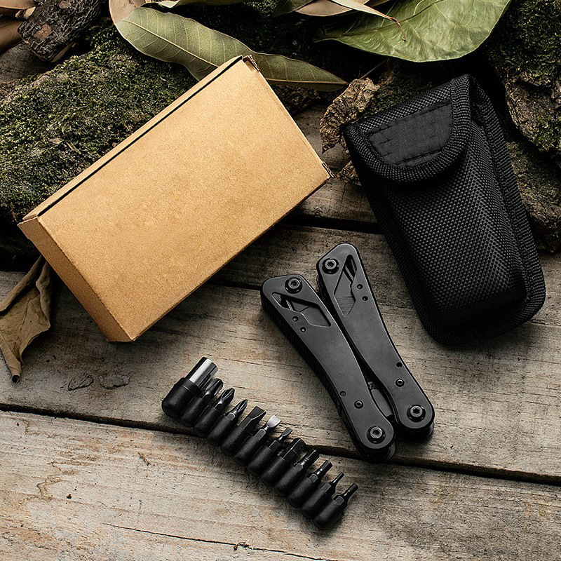 Stainless steel blackened multi-functional pliers, outdoor mini folding pliers, telescopic combination knife pliers, field emergency tool pliers details Picture