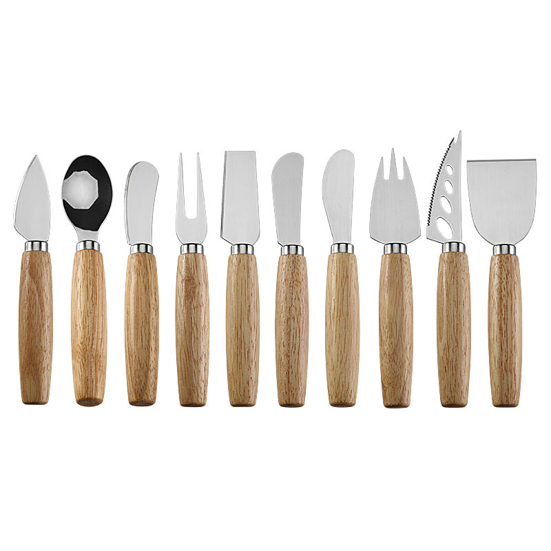 Factory stock rubber wood cheese knife, butter knife, stainless steel cheese knife set, Western-style tableware knife and fork, cheese knife Item Picture