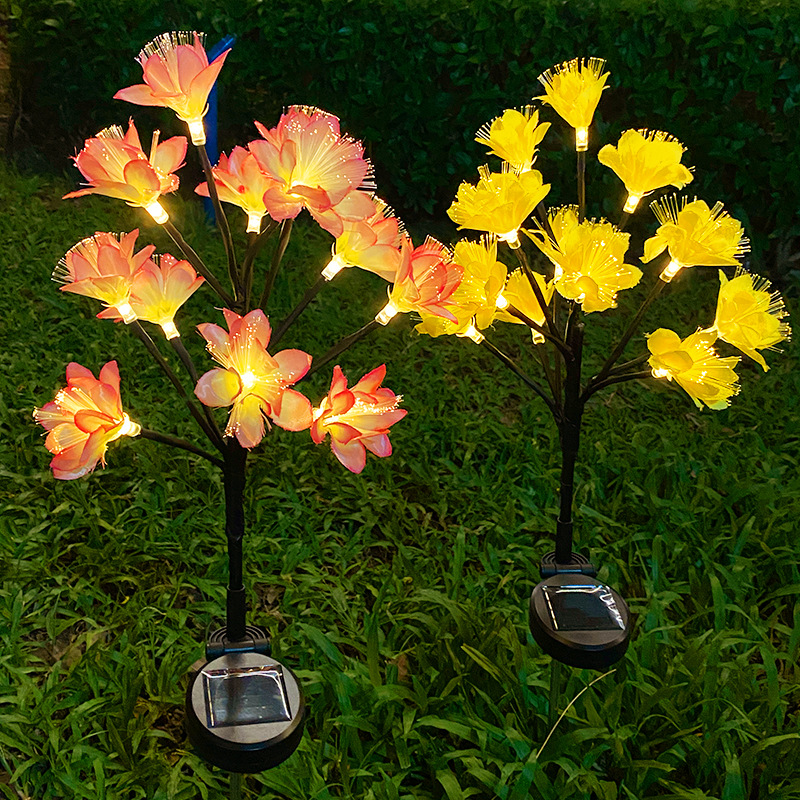 New solar-powered peach blossom lamp, led simulated camellia flower ground lamp, outdoor courtyard villa decorative lawn lamp full figure