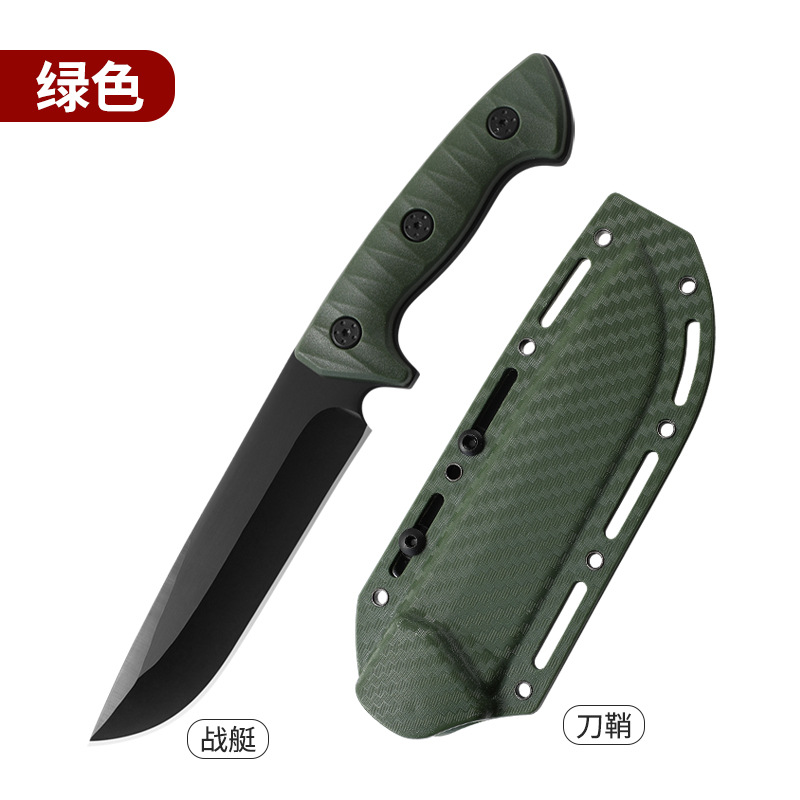 Outdoor knife, straight knife, tactical K sheath knife, camping survival knife with whistle, magnesium stick, compass, flashlight undefined