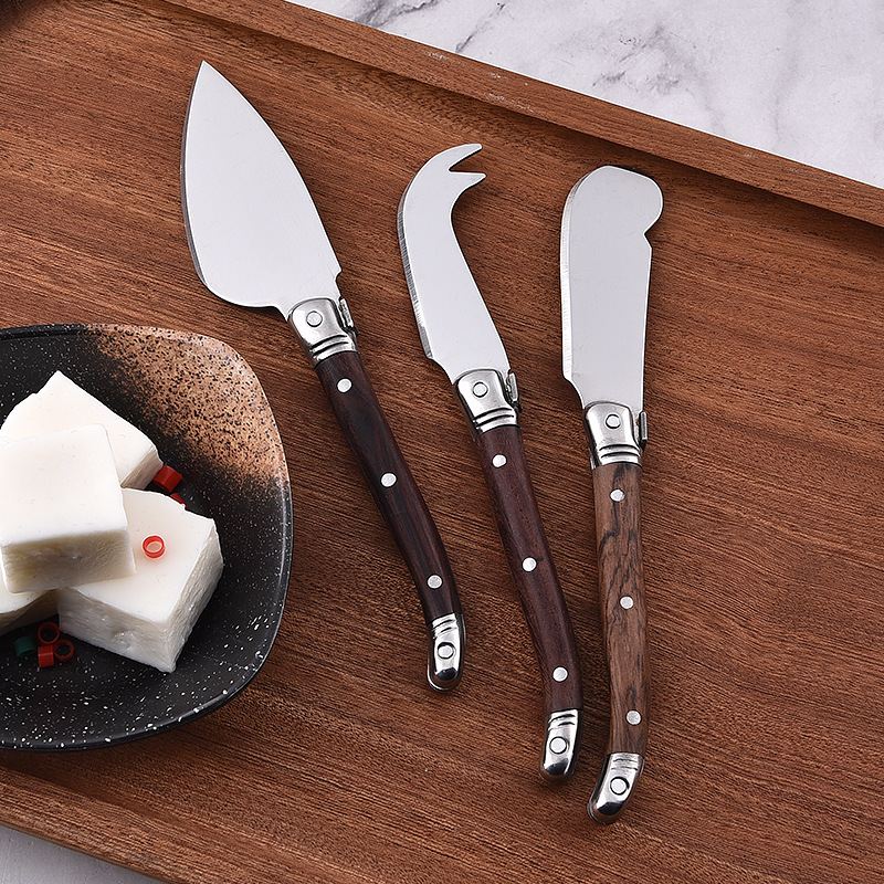 Rosewood-handled cheese knife, wood-handled cheese butter knife, stainless steel cream jam spatula, household serrated Western dining knife details Picture
