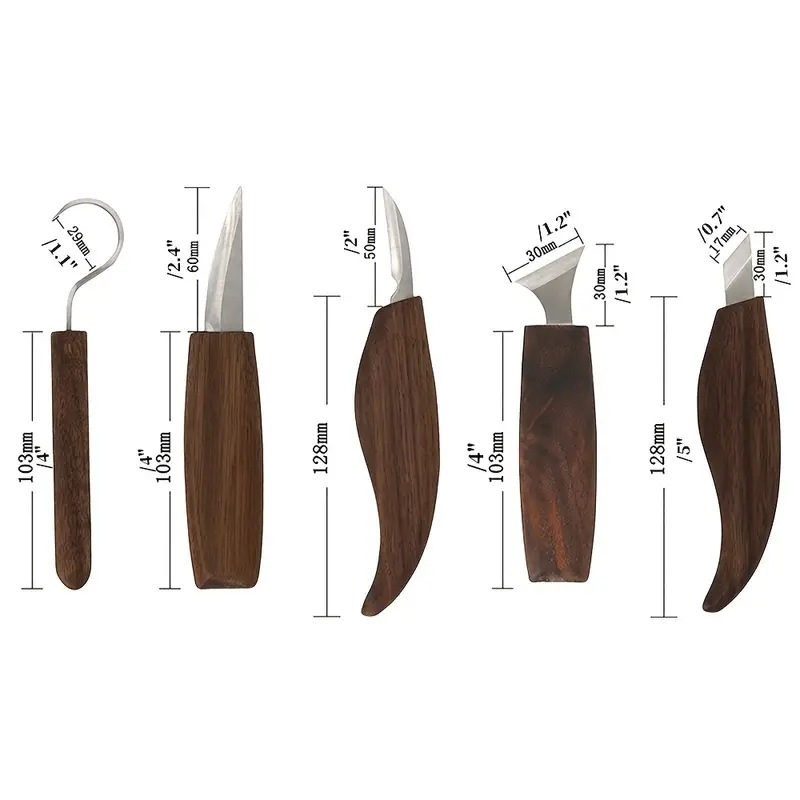 A 7-piece walnut wood chrome-vanadium steel carving knife, wood chipper, wood scraper, spoon knife and woodworking carving set undefined