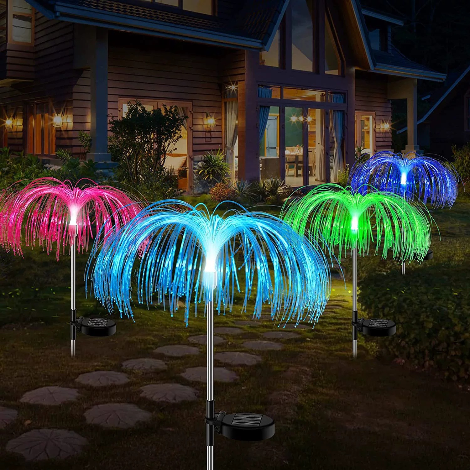 Outdoor solar lanterns, simulated jellyfish fireworks, landscape lights, courtyard decoration, lawn ground insert lights, LED ambient lights full figure