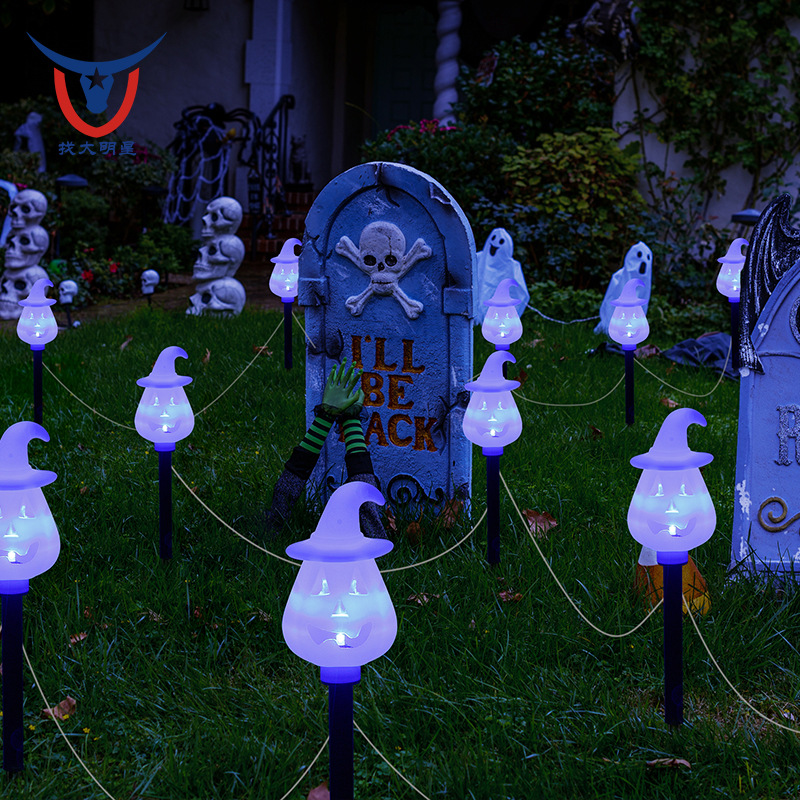 1 drag 6 solar wizard hat pumpkin lanterns 8 functions Halloween atmosphere decorative lights Courtyard lawn led ground socket lights Application Scenario