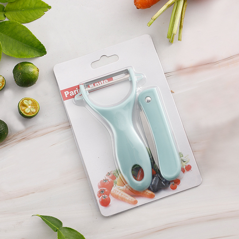 Two-piece set of stainless steel folding fruit knife peeler for kitchen and household use, multi-functional peeler for cutting fruits and vegetables details Picture