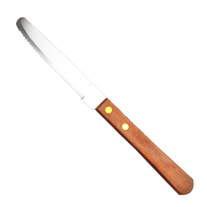 Wooden-handled round-head knife, steak knife, stainless steel Western-style knife, steak knife, sharp Western-style steak knife, household dining knife Item Picture