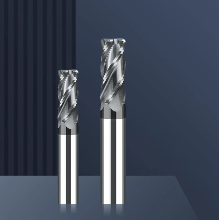 Round-nose milling cutter, 4-edge polished tungsten steel hardness alloy, CNC machining trimming, helical engraving, stainless steel milling cutter details Picture