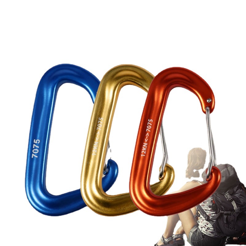 Outdoor multi-functional climbing buckle, rock climbing safety D-type backpack spring hook climbing buckle Application Scenario
