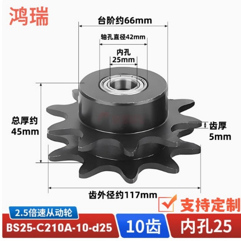Double-speed sprocket in stock: VLW25-BS25-C210A-10-D25 with bearings full figure