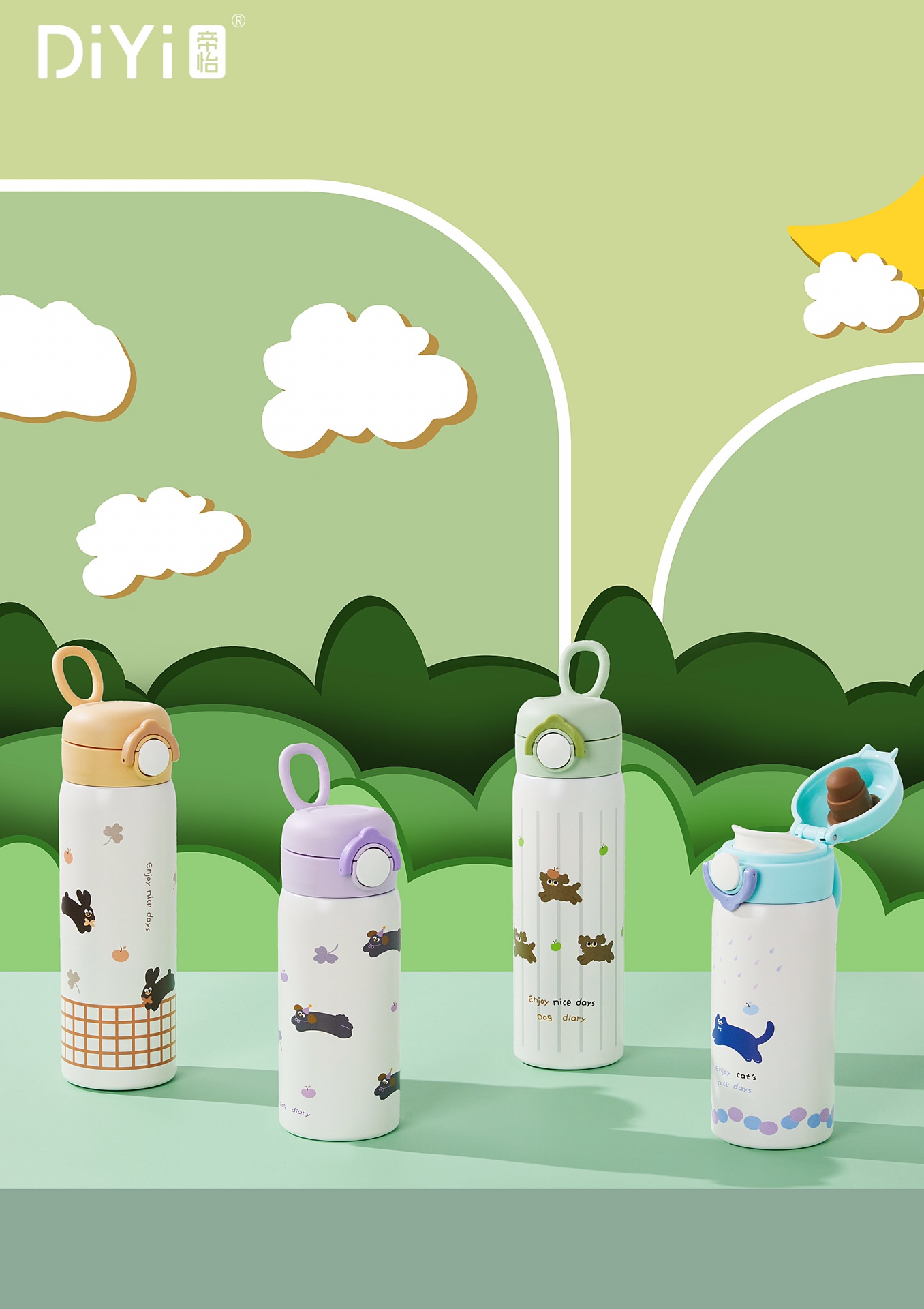 Cute pets are all the rage, sincere and adorable 🐶🐱DY-BW1117 Diyi Fun Pet Jumping Cup 500ml,304+316 safe material, just lift and drink, enjoy and drink immediately! pic 1