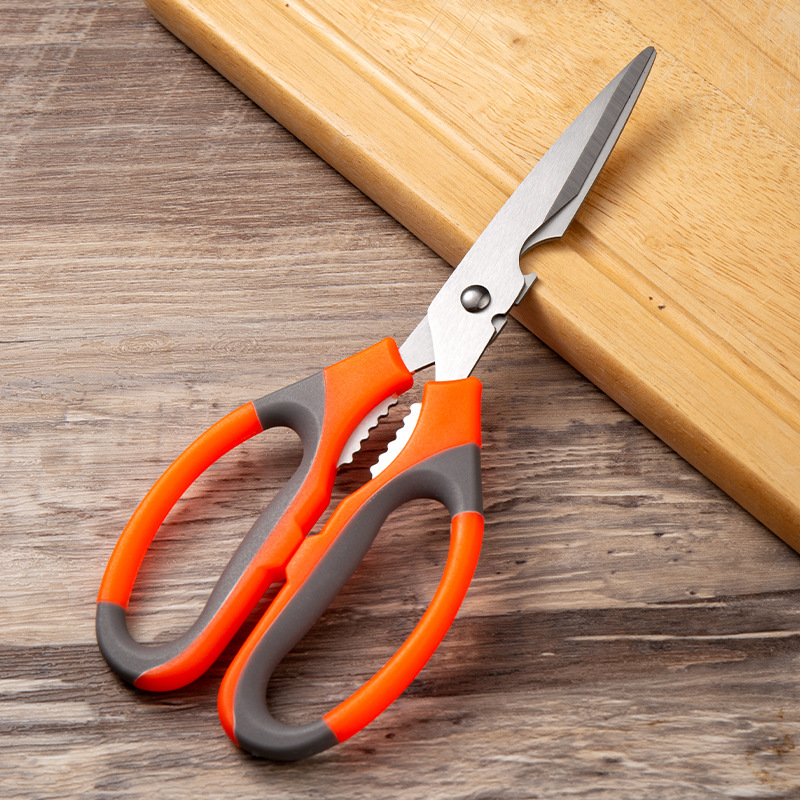Stainless steel household chicken scissors, kitchen scissors, anti-slip handle, sharp, multi-functional bottle opening, walnut picking, barbecue scissors details Picture