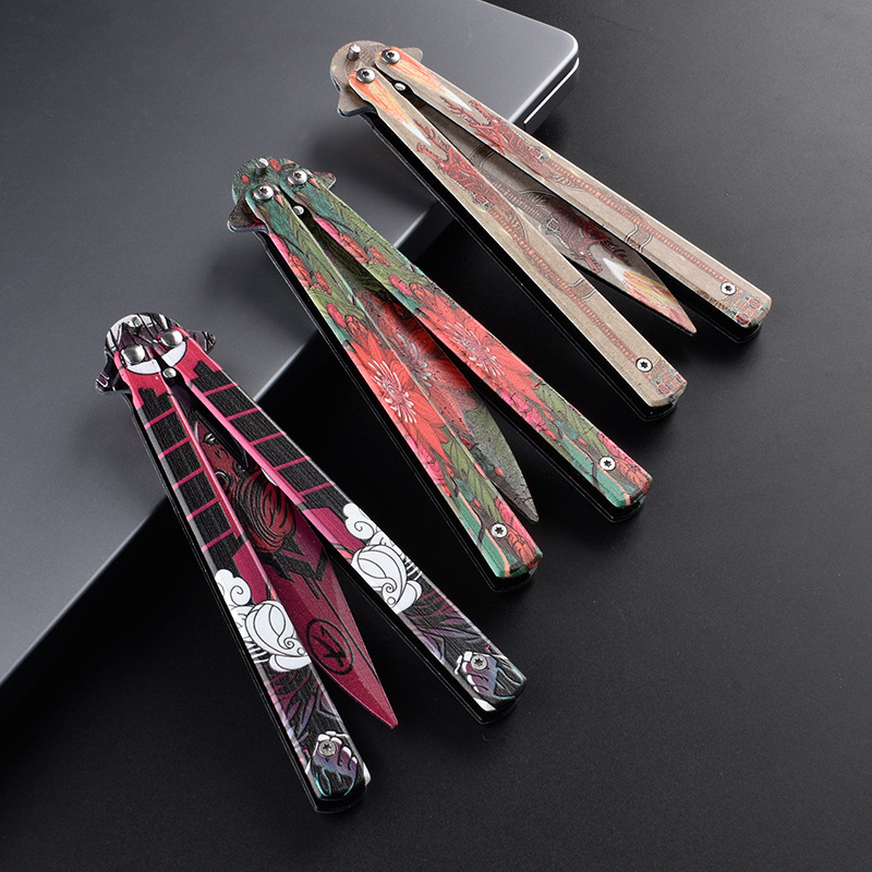 All-steel professional folding butterfly knife, uncut butterfly practice toy knife, safety CSGO peripheral, fancy swing hand knife Specification drawing