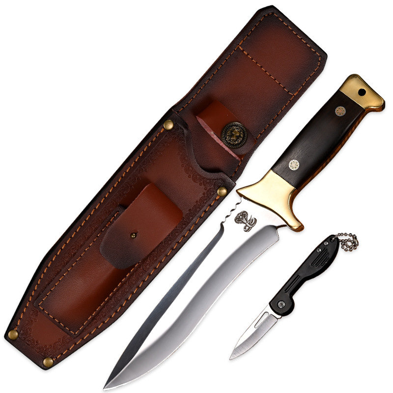 Cross-border outdoor integrated keel thickened straight knife, portable survival tool for clearing roads in the wilderness, with a small knife for cutting fishing lines undefined