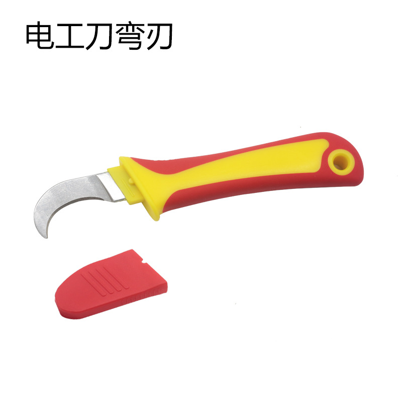 Insulated electrician's knife, curved edge, straight edge, plastic handle, multi-functional cable stripping knife, cable cutting tool undefined