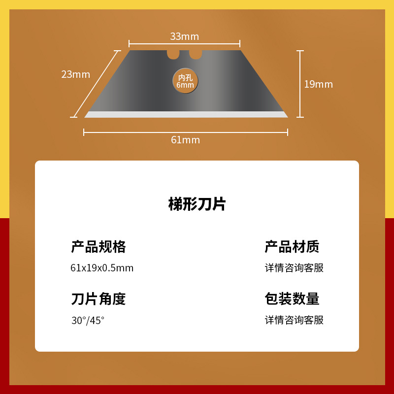 Utility knife blade, trapezoidal blade, paper cutting, folding knife blade, perforated porcelain carpet details Picture