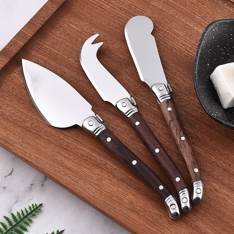 Rosewood-handled cheese knife, wood-handled cheese butter knife, stainless steel cream jam spatula, household serrated Western dining knife full figure