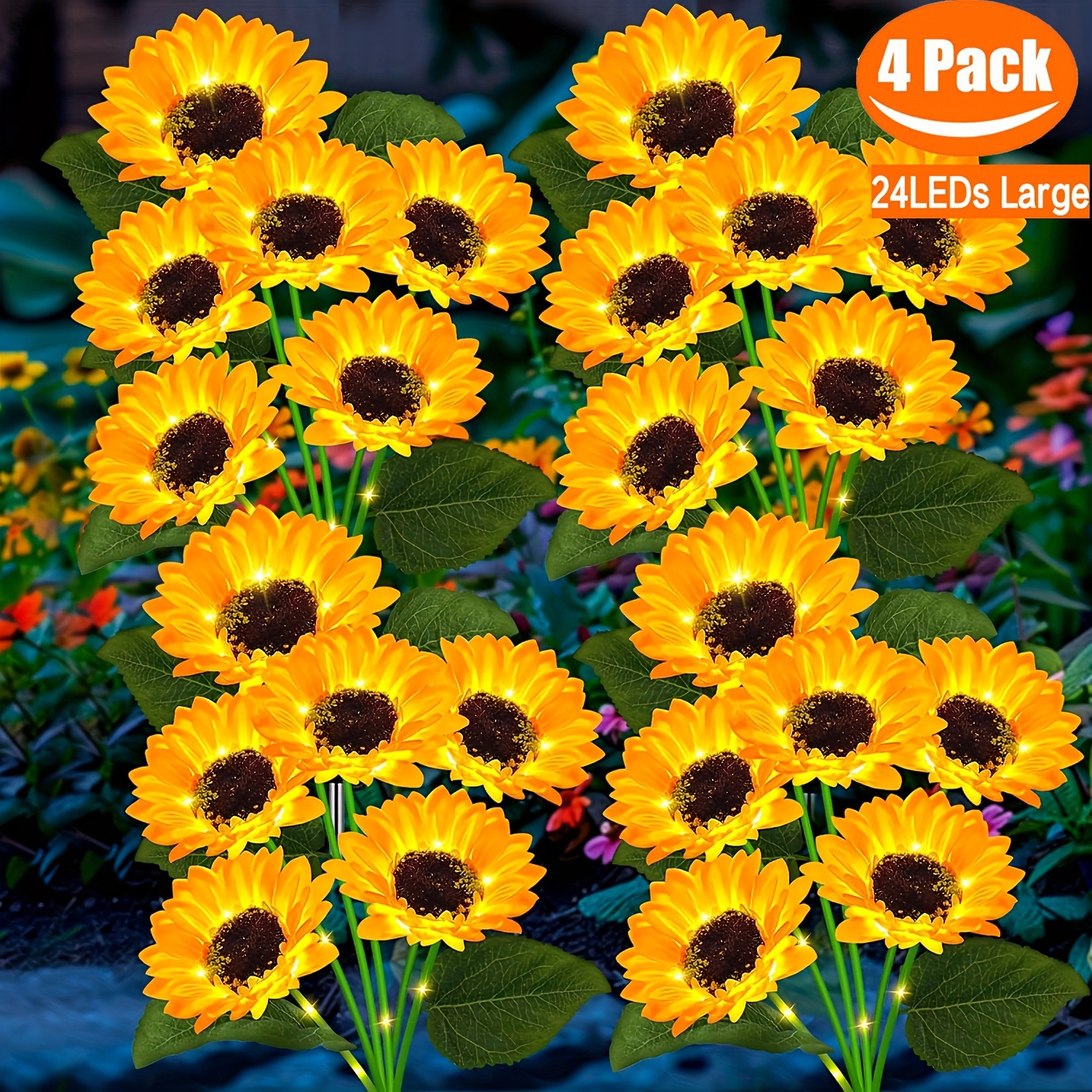 4PCS Solar Sunflower Lights Outdoor, 12 Sunflower 3 in 1 Item Picture