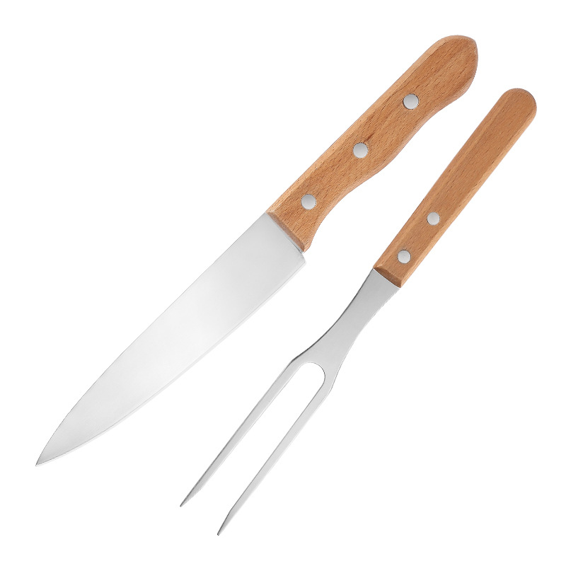 Cross-border Western cuisine knives, beech wood Western cuisine knives and forks, camping meat slicers, stainless steel knives and forks, restaurant steak knife and fork sets Item Picture