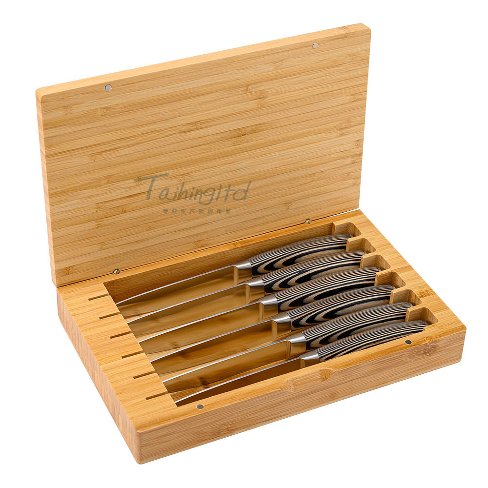 Six-piece stainless steel steak knife, black and white colored wooden handle steak knife, commercial and household Western cuisine knife and fork set Item Picture