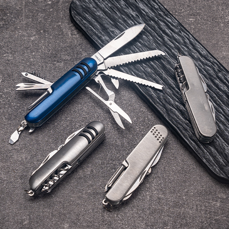 Stainless steel multi-functional Swiss knife, portable folding knife, outdoor multi-purpose combination knife and scissors, survival and self-defense knife Application Scenario