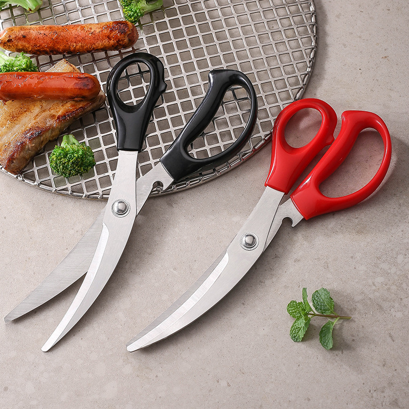 Stainless steel household kitchen barbecue scissors, barbecue scissors, Korean-style kitchen steak scissors, thickened and powerful scissors full figure