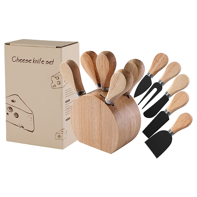 Cross-border oak seat cheese knife, cheese knife, cheese tools, wooden handle, Western-style knife and fork, stainless steel cheese knife 5-piece set Item Picture