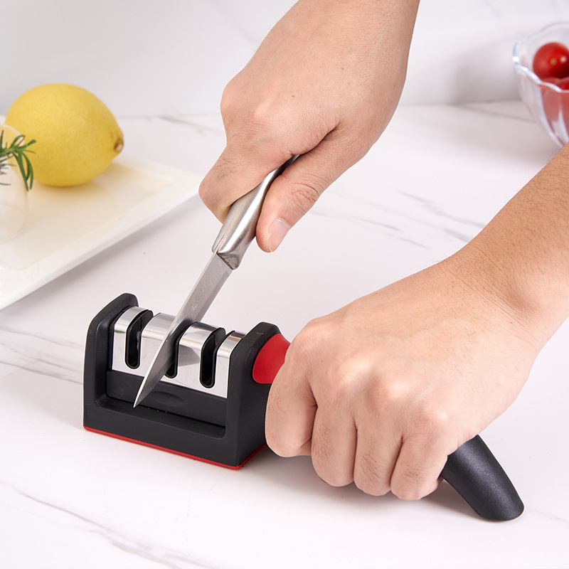 A household handheld quick whetstone, a new kitchen grinding tool, a multi-functional three-stage knife sharpening wonder Specification drawing