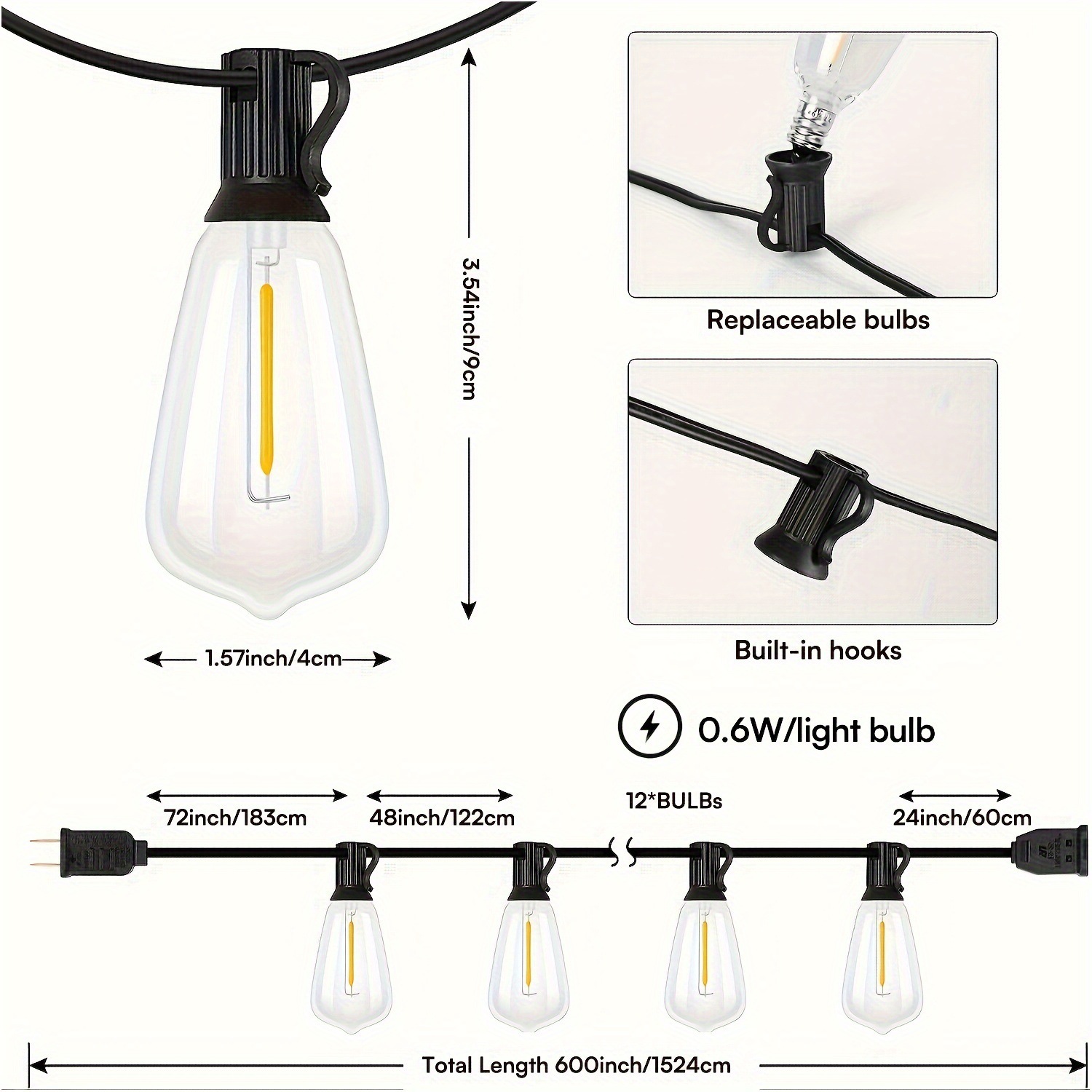 50 FT Outdoor String Lights FAll proof Patio Lights With17+ Application Scenario
