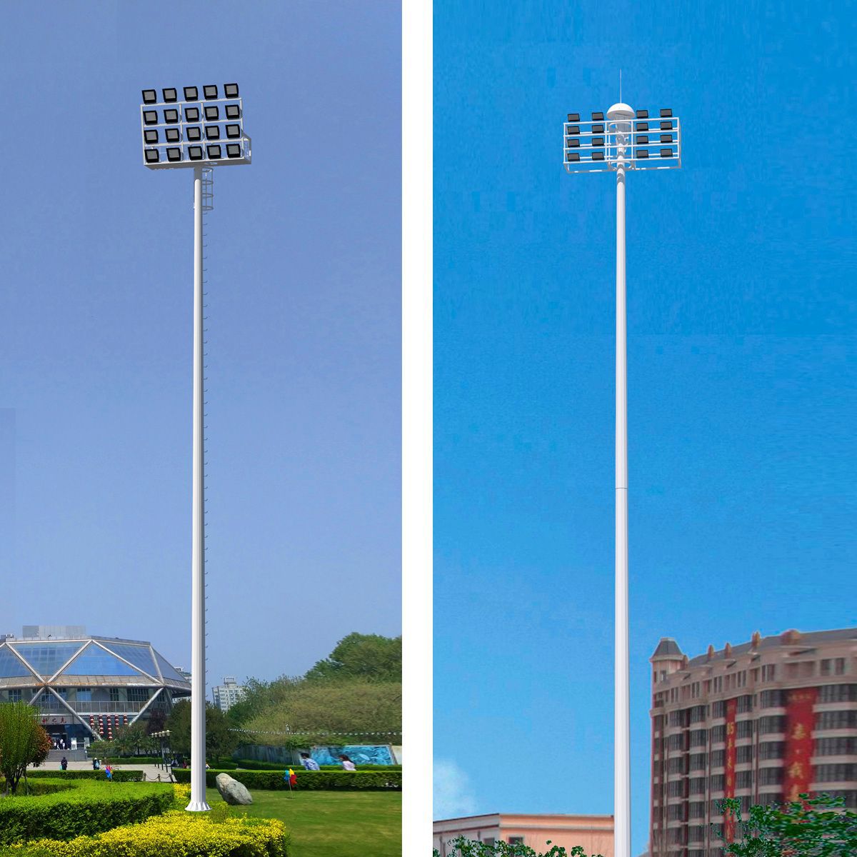 Meihua Lighting, a professional manufacturer of lifting system high mast lights, ladder high mast lights and sports field lights full figure