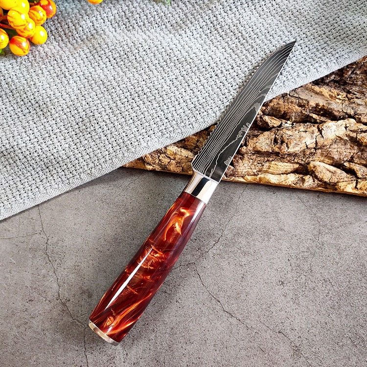 Cross-border hot Damask patterned steak knife, multi-functional chef knife, kitchen serrated knife, Western steak knife Specification drawing