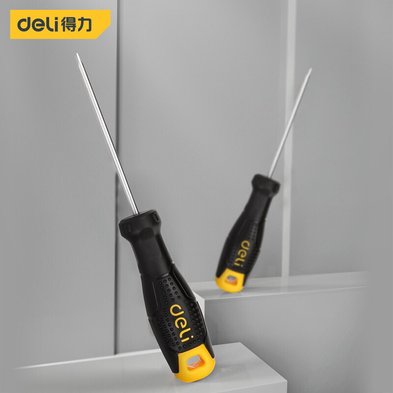 Deli screwdriver, plastic-handled cross flat-head screwdriver, strong magnetic screwdriver, screwdriver, household magnetic repair tools details Picture