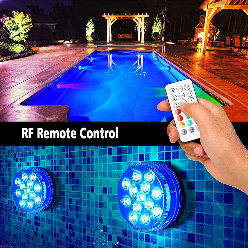 New double-layer waterproof LED 13-lamp rgb seven-color color-changing RF remote control diving lamp suction cup magnet fish tank swimming pool lamp Specification drawing