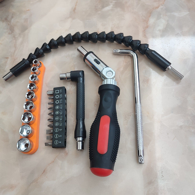 Wholesale of multi-specification ratchet screwdrivers with adjustable angles ranging from 0 to 180 degrees and approximately adjustable hex socket 6.35 screw wrenches full figure