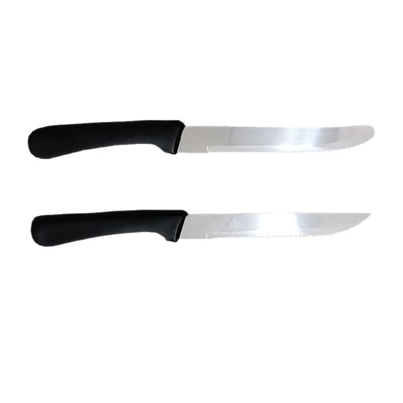 Factory direct sales of steak knives, pointed steak knives, round table knives, black plastic-handled multi-purpose knives, and kitchen knife covers Item Picture