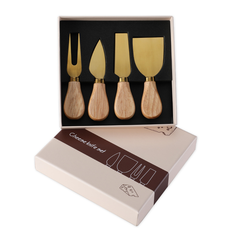 Factory shipment: Rubber wooden handle cheese tools, cheese knives, stainless steel cream and butter knives, cheese knife gift boxes Item Picture