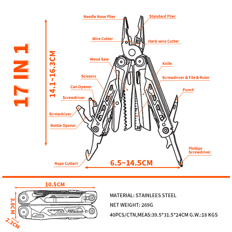 Portable folding multi-functional pliers for cross-border outdoor camping, mountain climbing, hiking and field maintenance details Picture