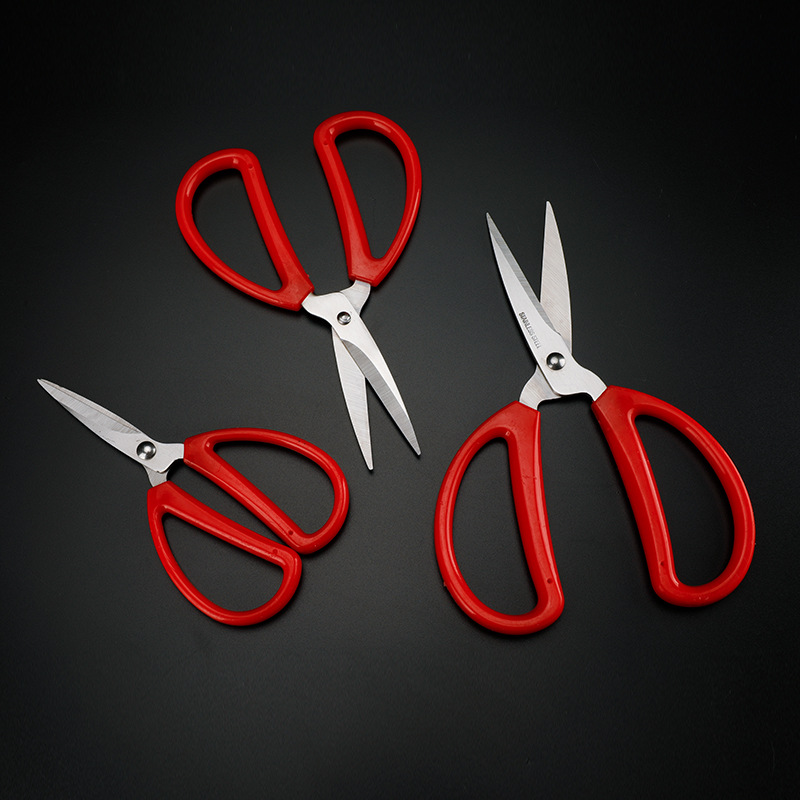 Red-handled household scissors, plastic and stainless steel kitchen scissors, thickened food cutting and sewing scissors, wedding ceremony ribbon-cutting Application Scenario