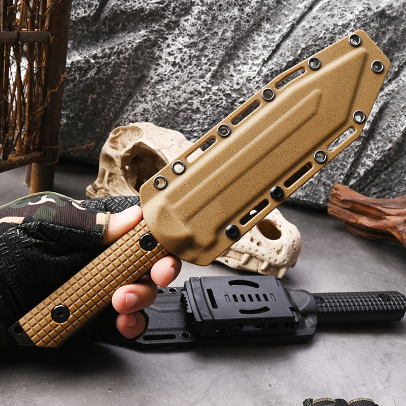 "Advance Outdoor Straight Knife Camping Equipment Portable knife, one-piece keel fruit knife, desert color handle. Specification drawing