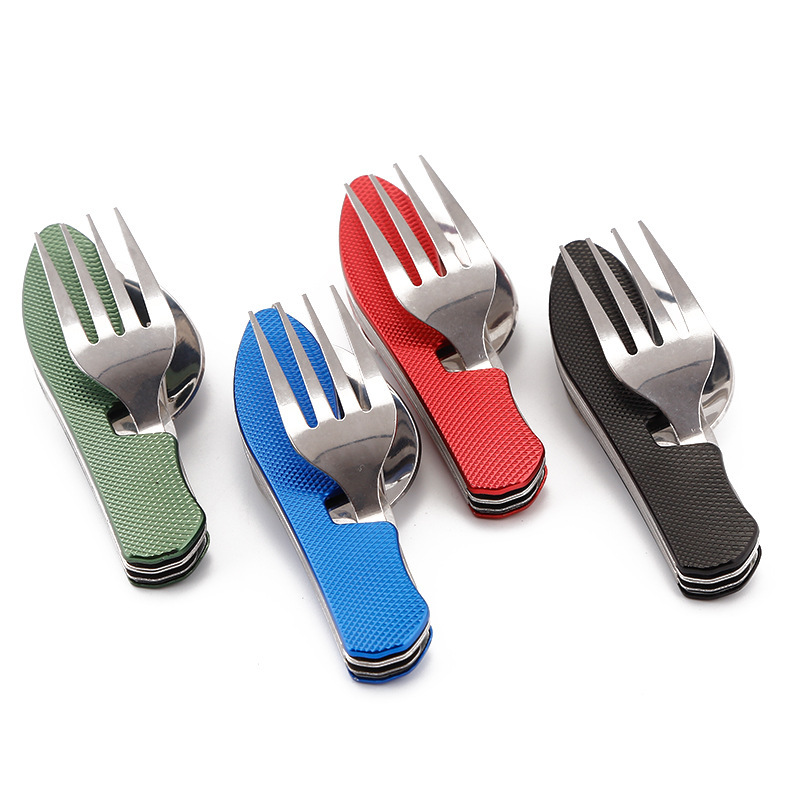 Factory direct sales of multi-functional foldable and detachable three-opening combination outdoor travel tableware, knives, gift knives and fruit knives Item Picture
