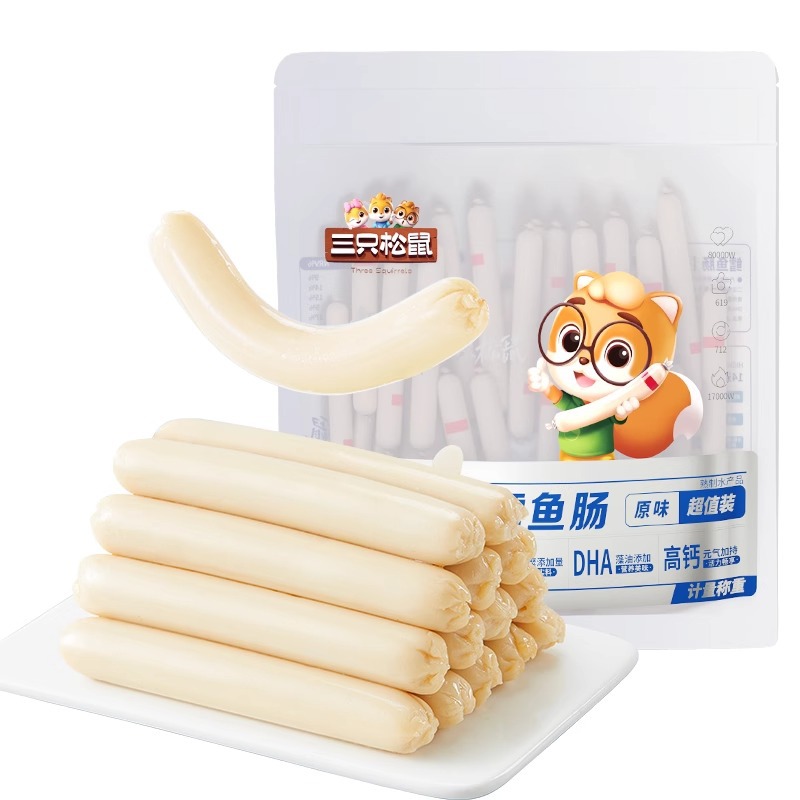 Three Squirrels - 80 Cod Sausages, approximately 640g Ready-to-eat fish sausages, children's snack snacks Item Picture