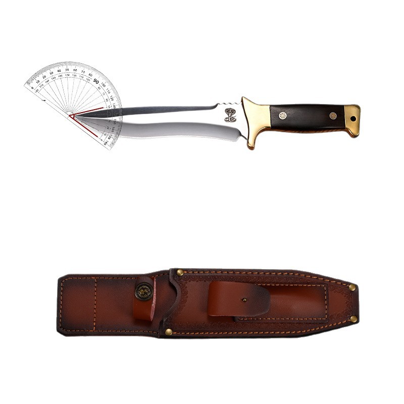 Cross-border outdoor integrated keel thickened straight knife, portable survival tool for clearing roads in the wilderness, with a small knife for cutting fishing lines Item Picture