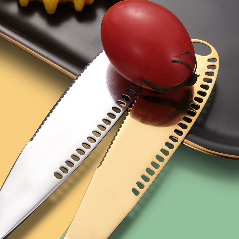 Cross-border 430 stainless steel cheese knife wholesale, cheese butter with holes spreading cream knife, bread jam butter knife details Picture