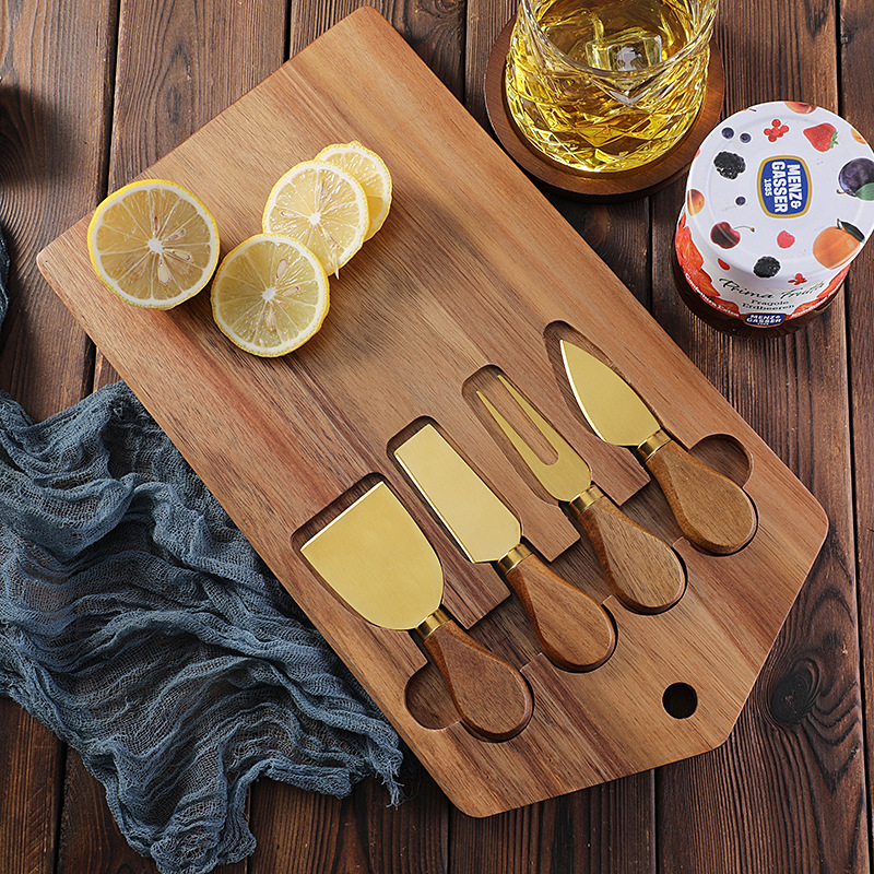 In-stock Xiangsi Cheese board set, stainless cheese tools 4-piece set, cheese knives, cooked food board, cheese knife set details Picture