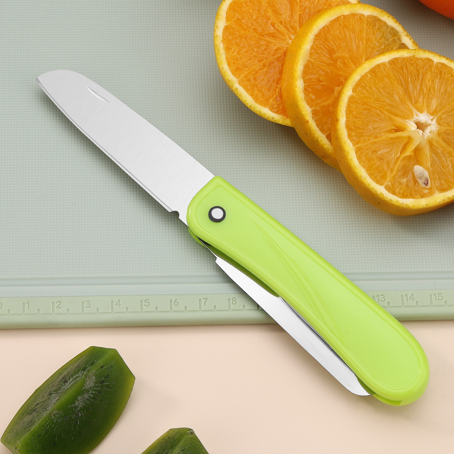 Stainless steel multi-functional fruit knife, household fruit peeler and scraper, portable candy-colored fruit knife, melon slicer details Picture