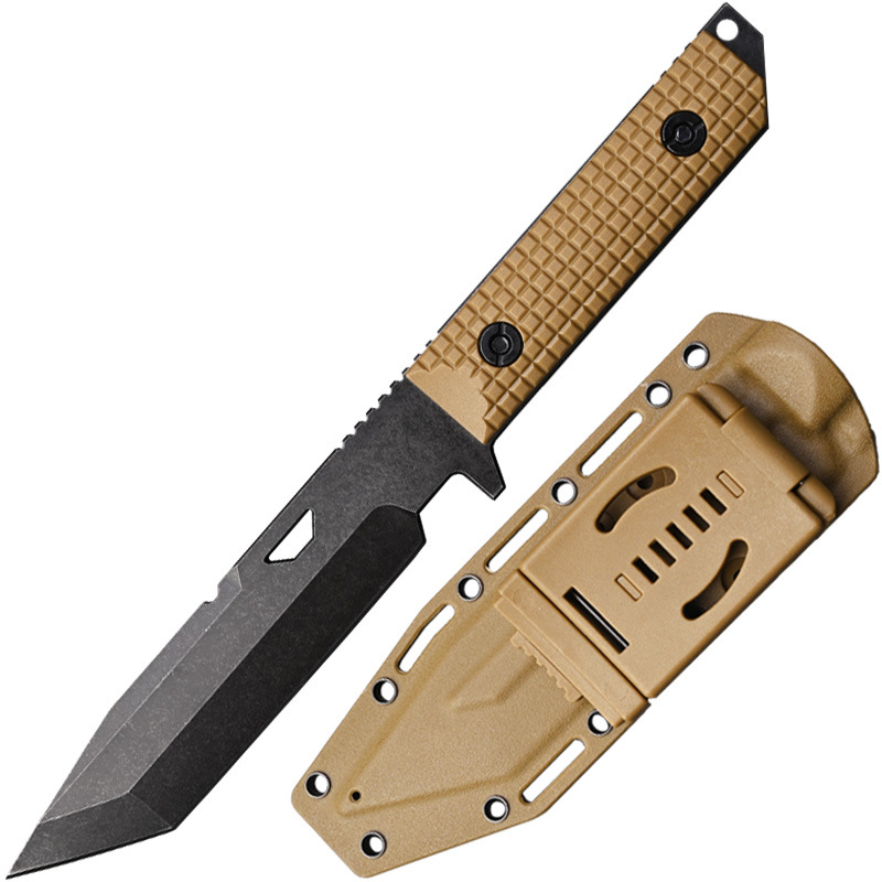 "Advance Outdoor Straight Knife Camping Equipment Portable knife, one-piece keel fruit knife, desert color handle. Item Picture