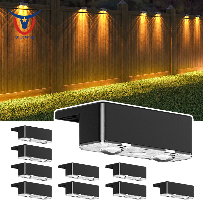 Solar staircase lights, waterproof steps, building fences, fences, hedges, balcony and garden three-color solar wall-washing lights full figure