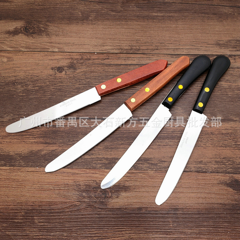 Wooden-handled steak knife with serrated blade, toothless stainless steel fruit knife, long-lasting sharp, in stock small knives for household use details Picture